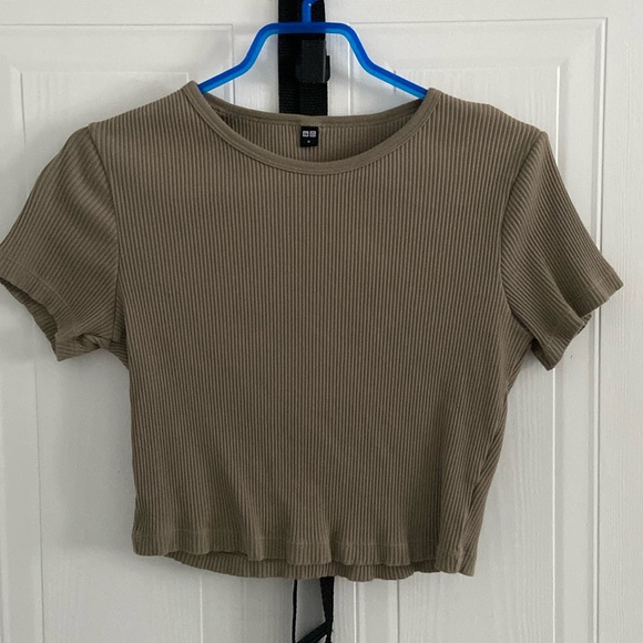 🩻RIBBED CREWNECK CROPPED T-SHIRT - Picture 1 of 4